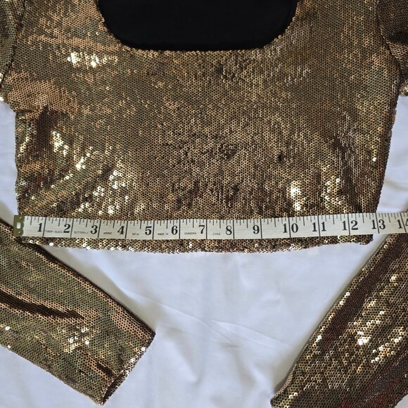Forever 21 - Long Sleeve Gold Sequin Crop Top - Extra Small - Picture 5 of 10